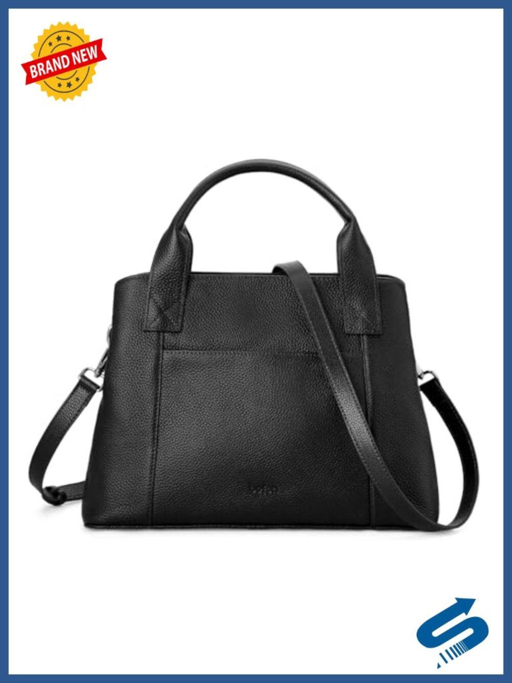 Genuine Pebble Leather Small Satchel Crossbody Tote Bag with Zipper